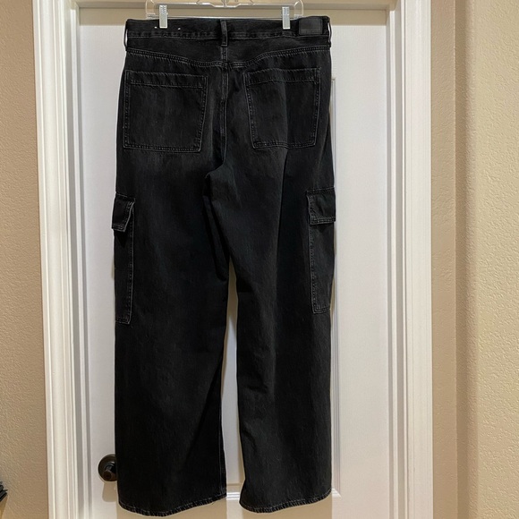 American Eagle Super High Rise Baggy Wide Leg Jeans Black Cargo Size 16 - Picture 4 of 11